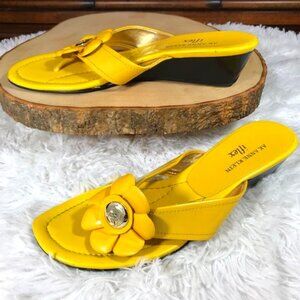 Ann Klein Iflex 3D Flower Patent Faux Leather Wedge Thong Sandal